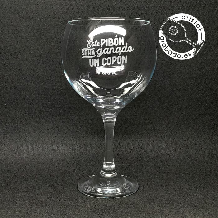 Copa balón grabada con frase divertida para celebración de boda